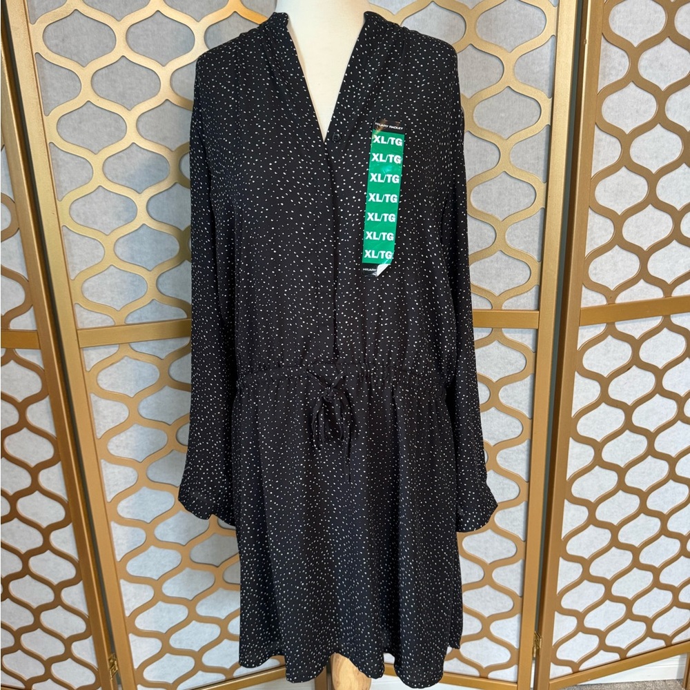 Hilary Radley Black and White Polka Dot Long Sleeve Dress